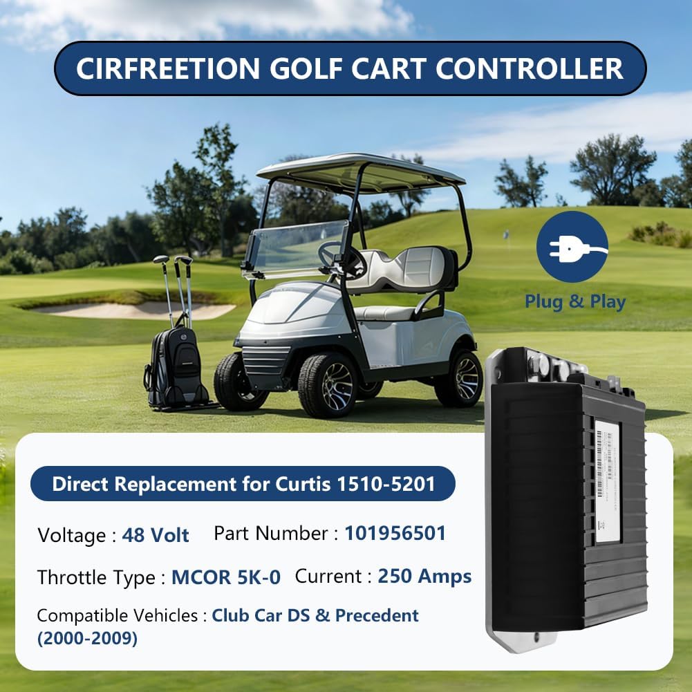 1510-5201 Golf Cart Controller, Golf Cart Motor Controller for Club Car DS & Precedent 2000-2009, 48V 250A Speed Controllers Compatible with Curtis, MCOR 5K-0 Throttle Type, IQ System, 101956501
