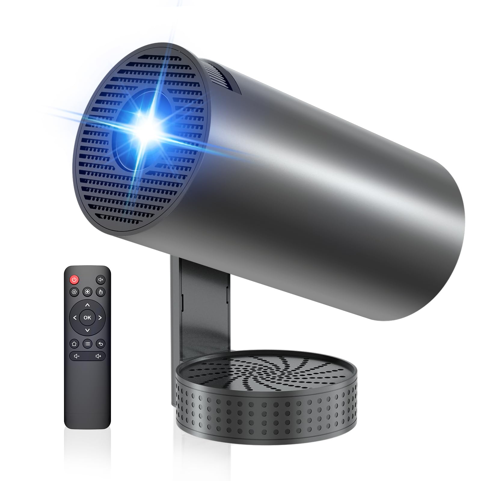 Vidéoprojecteur 4K, Mini Projecteur avec WiFi 6 BT5.4, 270° Rotation, Correction Trapézoïdale, Base de Son, Compatibile avec HDMI/USB/PS5, Retroprojecteur Portable pour Chambre, Maison et Extérieur