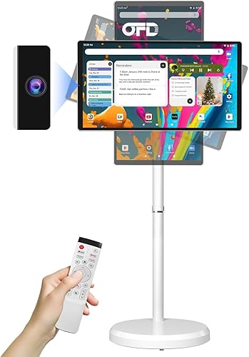 OFD TV portátil de 21.5 pulgadas de 2 generación sobre ruedas 1080P, 100% sRGB, 6+128GB de almacenamiento, Android 15 OS pantalla táctil RollingTV