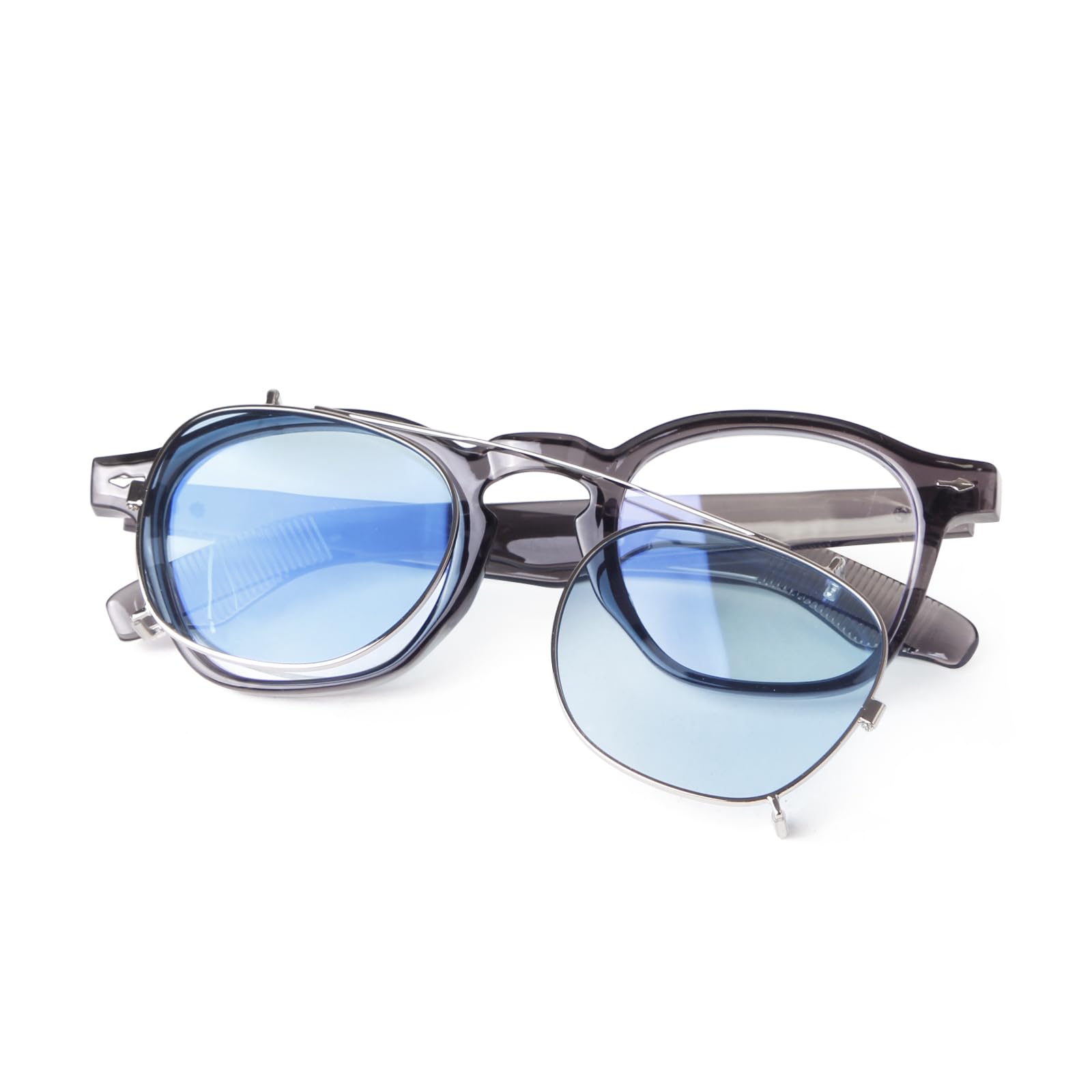 VIA LEECAClip on Sunglasses over Glasses for Women Men Vintage Fashion 46mm Small Round Unisex Style Clipon Sunglsses