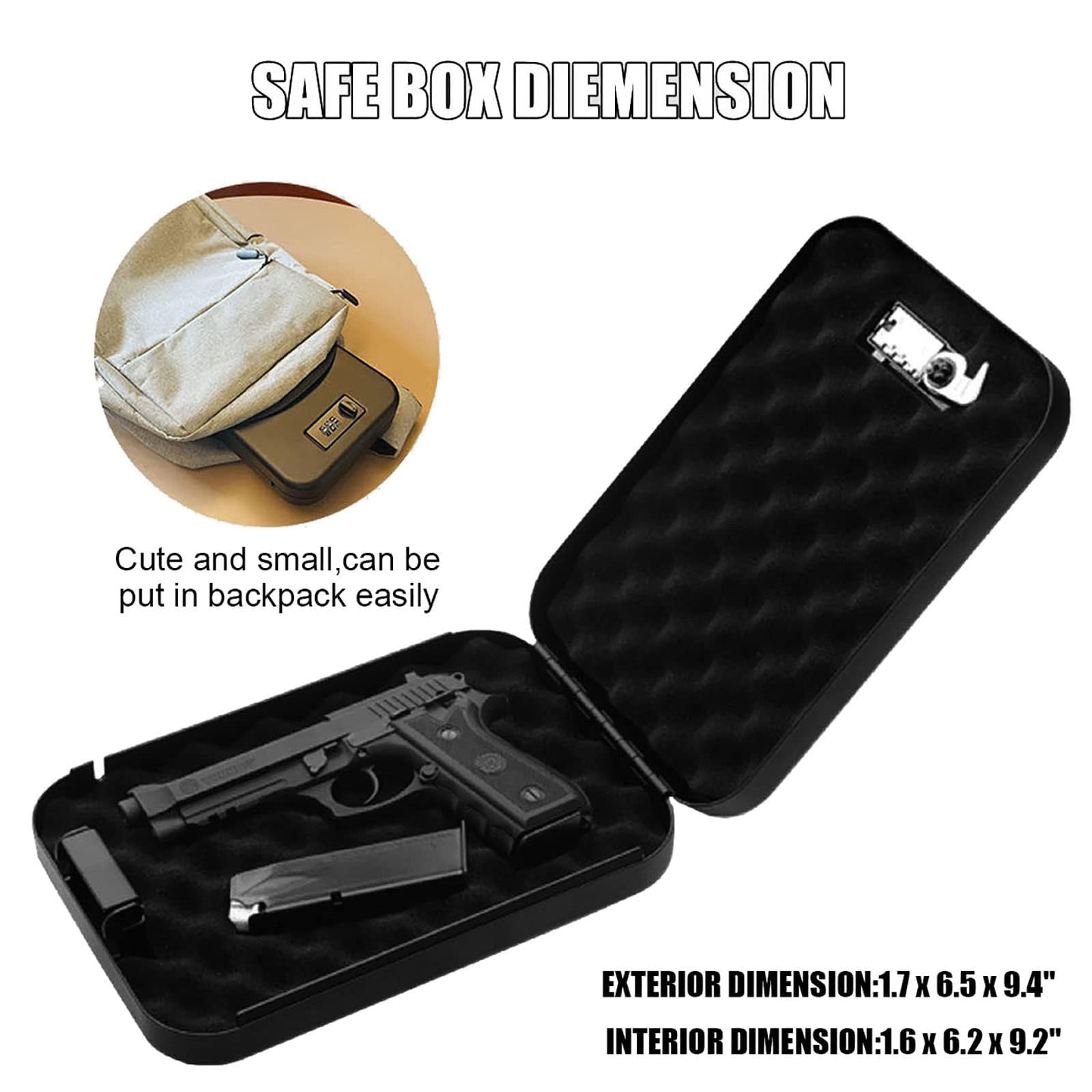 Cassaforte portatile per armi, cassaforte per pistola combinata, scatola di immagazzinaggio per gioielli di denaro, cassetta di sicurezza per impronte digitali, cassaforte per pistola da via