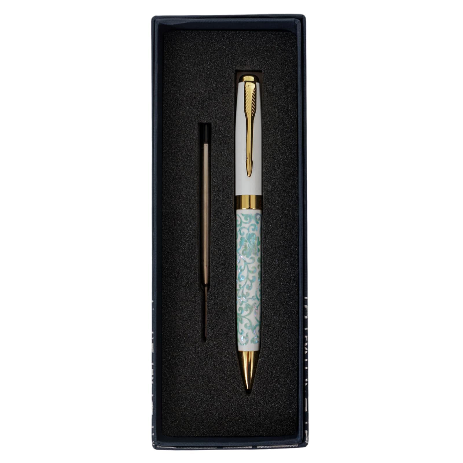 February Mountain Mother of Pearl Ballpoint Pen, Retractable Ballpoint Pens, for Gift, Business, Office, 1.0mm Medium Point Black Ink, Extras Replaceable Metal Refills (Crane-Blue-Black Ink) โ image 1