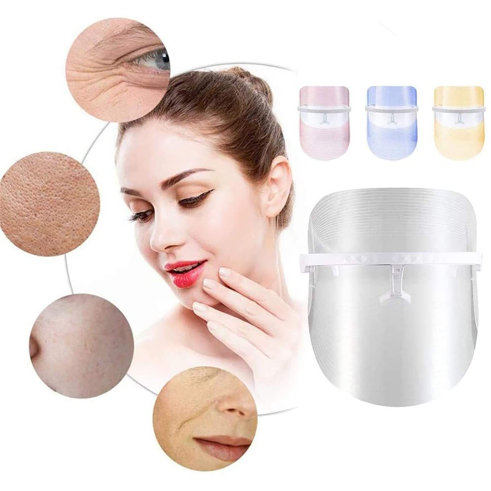 Maschera Facciale di Bellezza A Fotoni, Maschera Facciale A LED, 3 Colori, Maschera LED Viso Professionale Bellezza Viso, Rimozione Rughe, Sbiancamento Viso