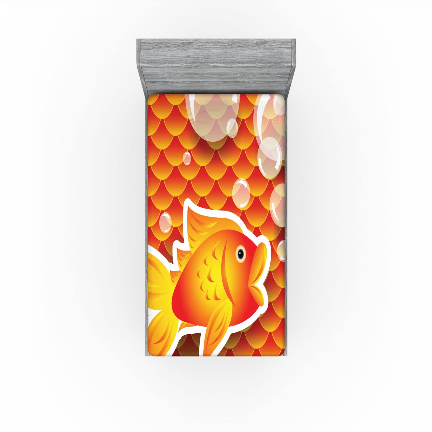 Ambesonne Orange 2 Pack Fitted Sheet, Cartoon Goldfish Bubble, Bed Cover All-Round Elastic Deep Pockets 2 Pieces, Package Contains 2 Twin Size Fitted Sheets, Orange
