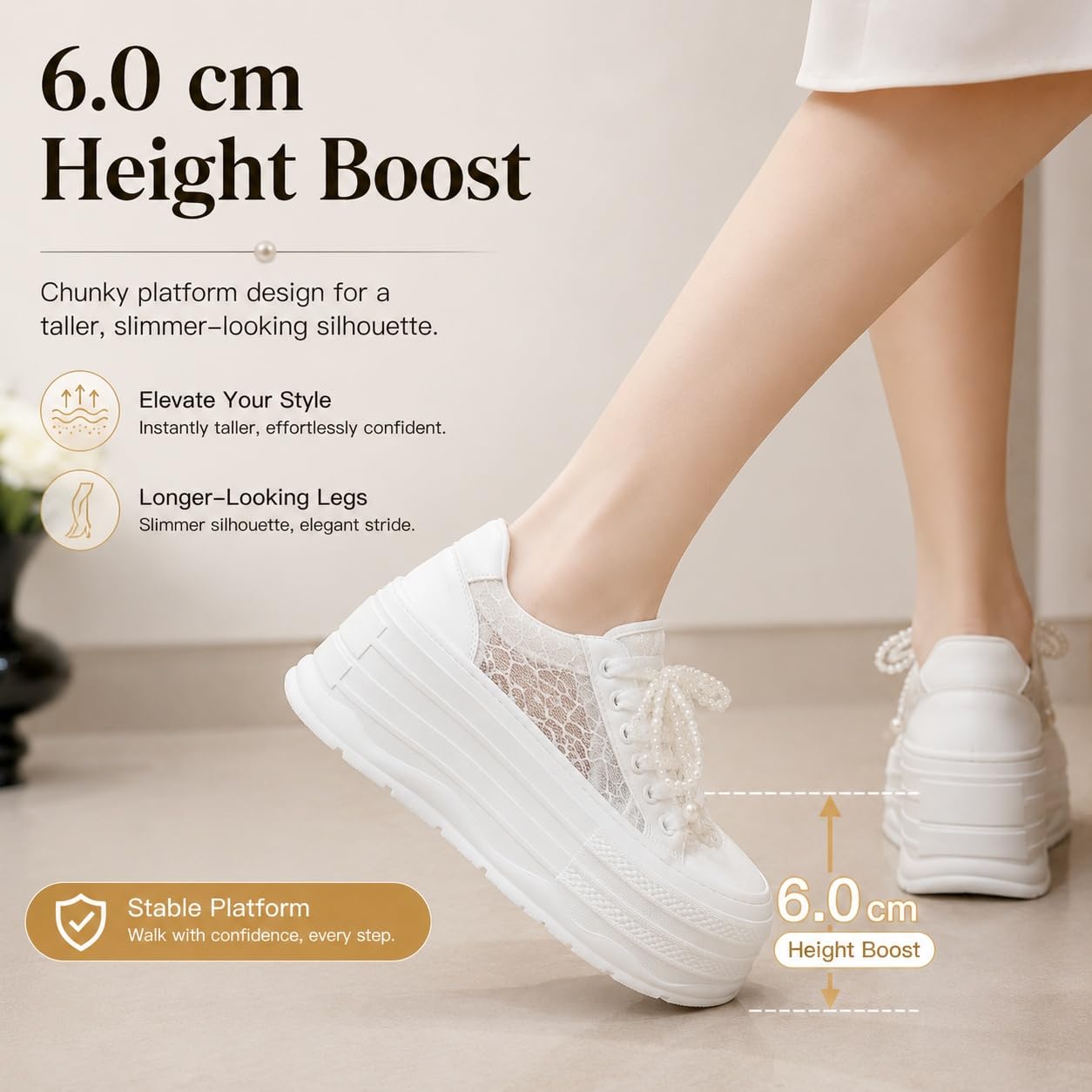 ENEN Zapatillas Mujer Encaje Perla