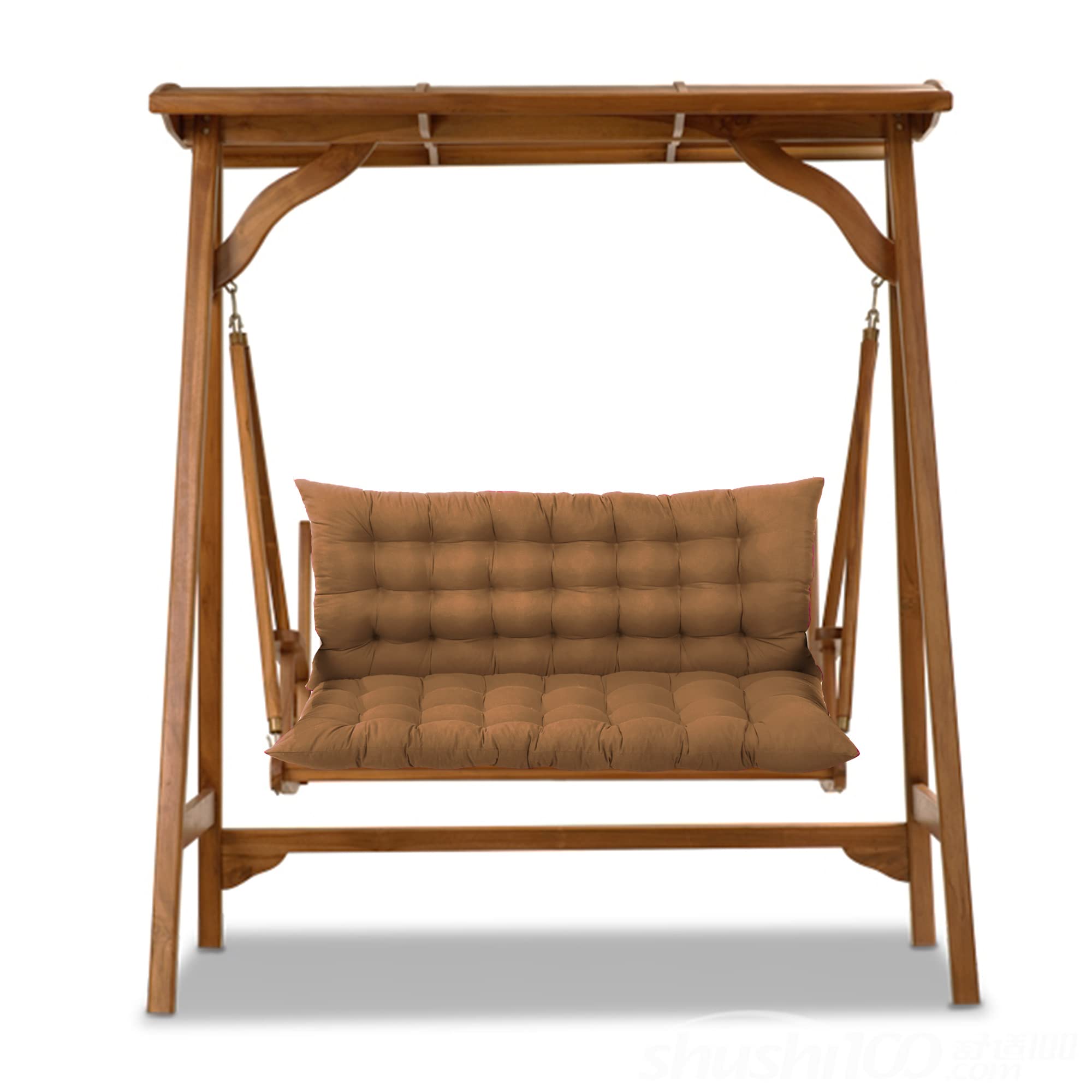Hochlehner Gartenbank Auflage, Ersatz Schaukel Sitzpolster für Terrasse & Hinterhof, Bequemes Loungekissen mit Rückenlehne, 150 x 100 x 8 cm, Khaki, Outdoor Fellmatte