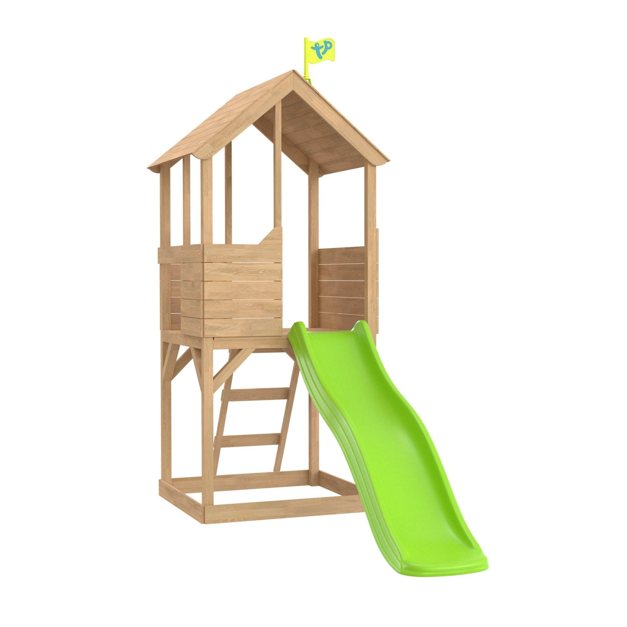TP Toys Treehouse Wooden Play Tower With Wavy Slide & Slide Lock With Ladder, Shaded Sand Or Ball Pit And Slide. Made From FSC Certified European Wood. Garden Playhouse For Kids - 3 Years+, Brown