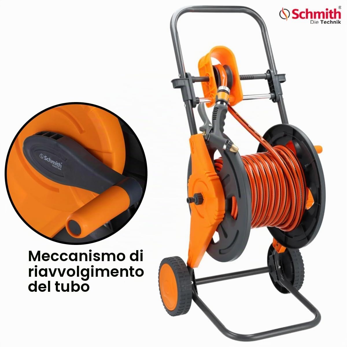 Avvolgitubo - Carrello da Giardino con Tubo da 25m, Spruzzatore e Raccordi per Giardino e Prato, con Guida per Tubo, Kit Completo per L'irrigazione