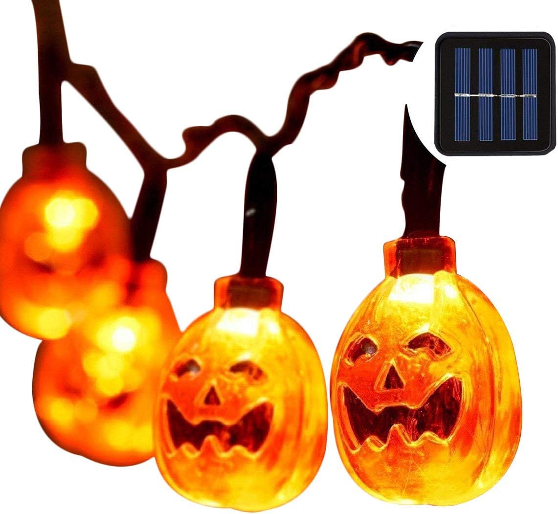 Halloween Solar Lights with Pumpkin Lights,halloween string lights 33ft 50LEDs,Orange Halloween Lights Outdoor for Patio, Garden,Parties (IP65,8 Light Modes Warm White) …
