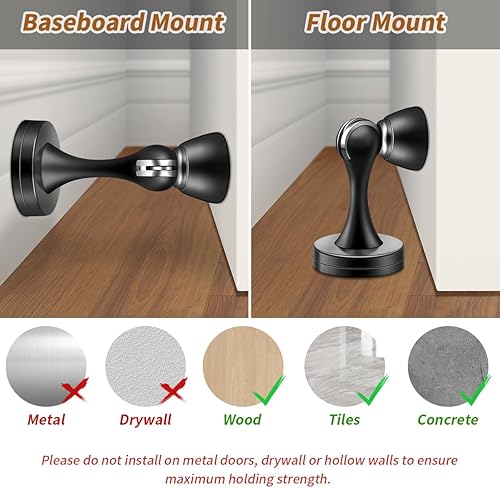 Vista 93 de KOLAKO Topes de puerta, topes de puerta magnéticos, montaje en pared en el suelo, soporte de puerta magnético resistente, cierre suave, tope de Gris