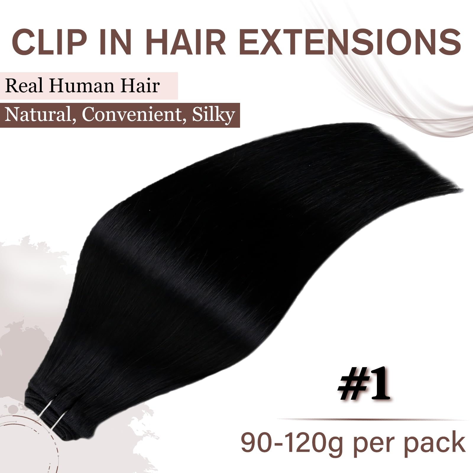 Hetto Clip in Hair Extensions Real Human Hair Black 120g 7Pcs, Full Head Natural Black Human Hair Pieces Clip Ins Invisible - Image 2