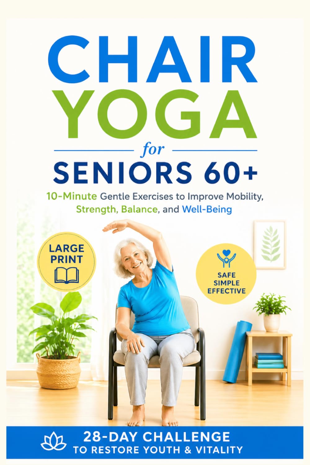 Chair Yoga for Seniors 60+: 10-Minute Gentle Exercises To Improve Mobility, Strength, Balance, and Well-Being | 28-Day Challenge to Restore Youth & Vitality | Large Print