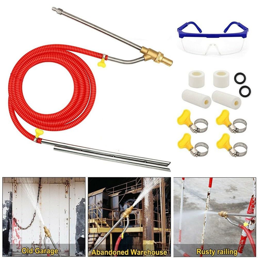Kit di sabbiatura per idropulitrice, 5000 PSI con attacco rapido da 1/4", tubo flessibile, ugello in ottone per rimozione di grasso e vernice ruggine su metallo