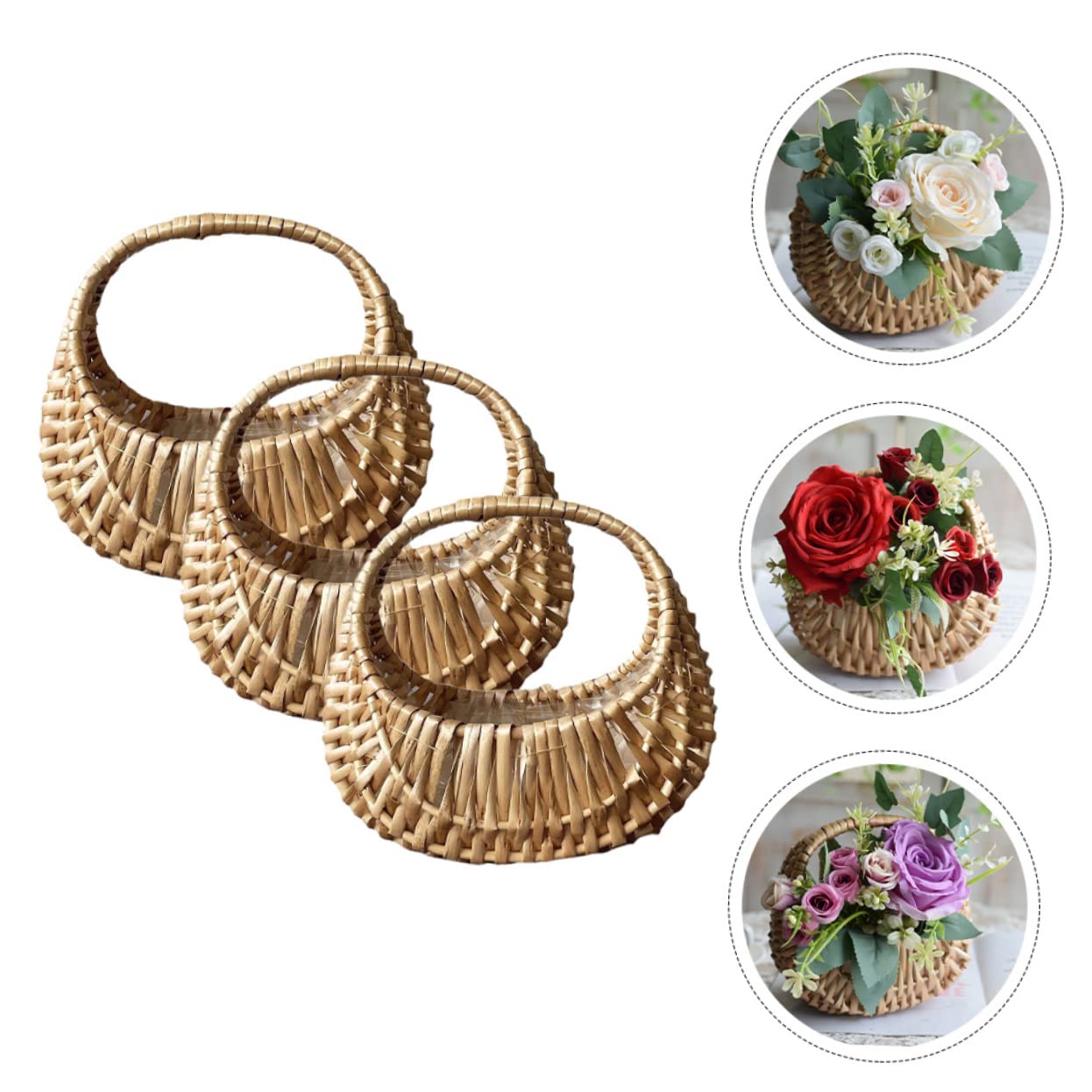 Garneck 3 Stück Geflochtene Blumenarrangement-körbe Weidenkörbchen Mit Griffen Für Hochzeiten Rustikale Blumenmädchen-körbe Weidenkörbe Für Gastgeschenke Dekorative Aufbewahrungskörbe
