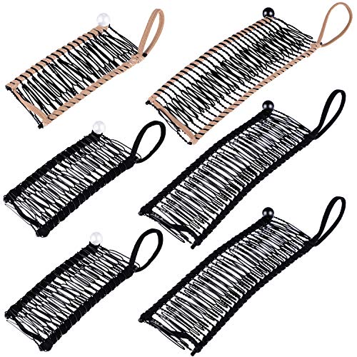 6 Pieces Banana Hair Clip Banana Hairpin Comb Large Vintage Banana Clip Ponytail Holder Comb for Women Girls Hair Accessory (Black, Coffee)