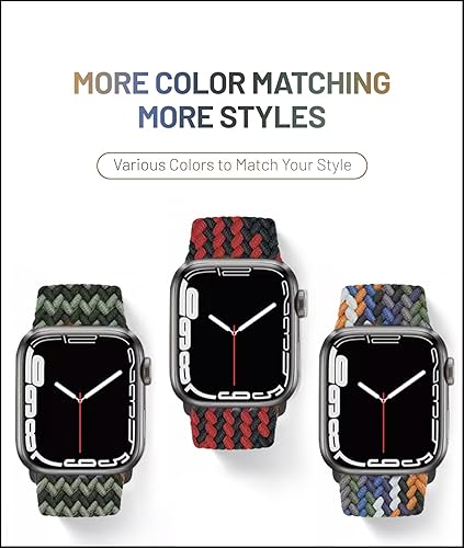 Miniatura 3 de Nhoebwe Paquete de 3 correas trenzadas Solo Loop para Apple Watch, compatibles con las series 8, 7, 6, 5, 4, 3, 2, 1, SE, Ultra, elásticas,