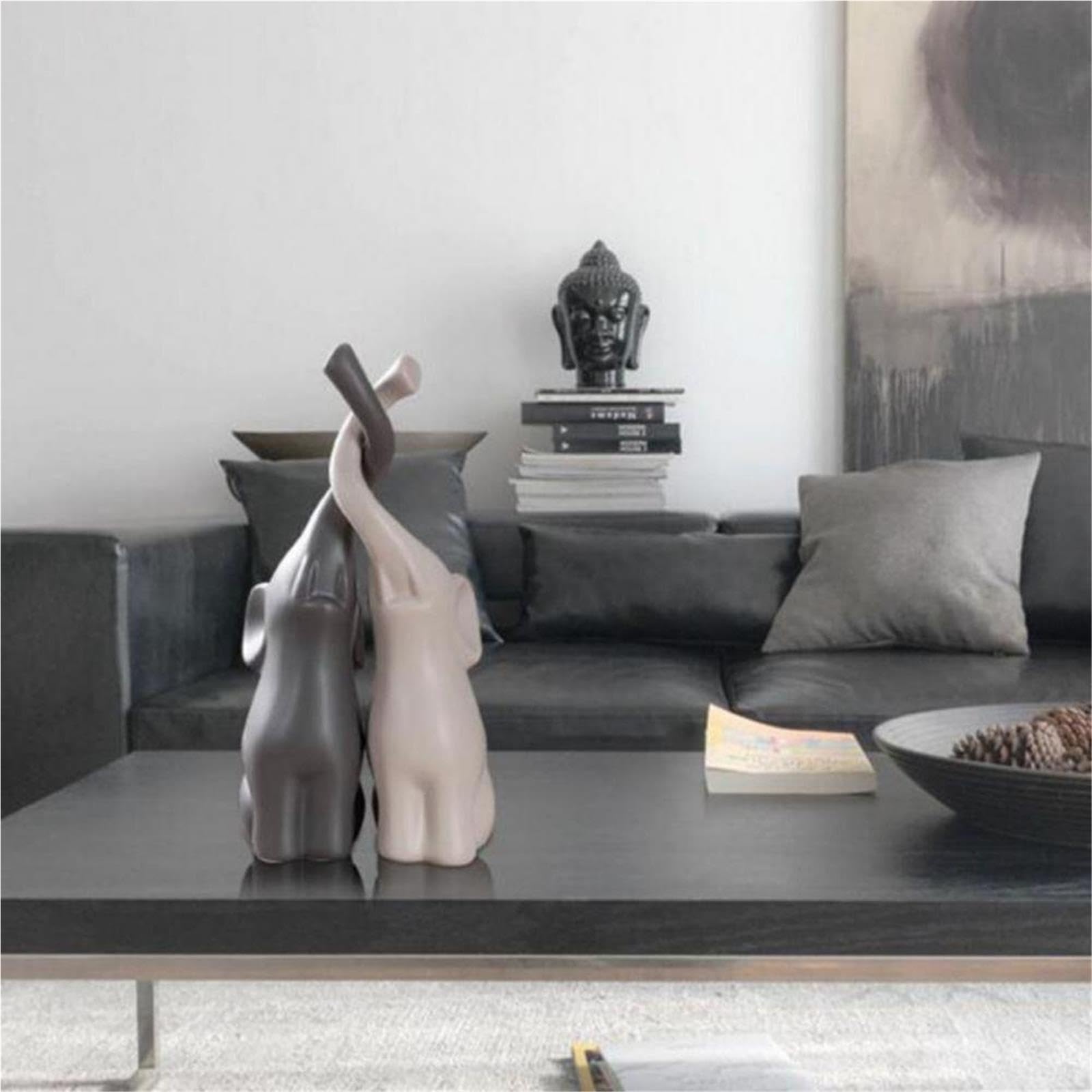 2 Pezzi Di Coppia Di Animali In Ceramica Con Elefante