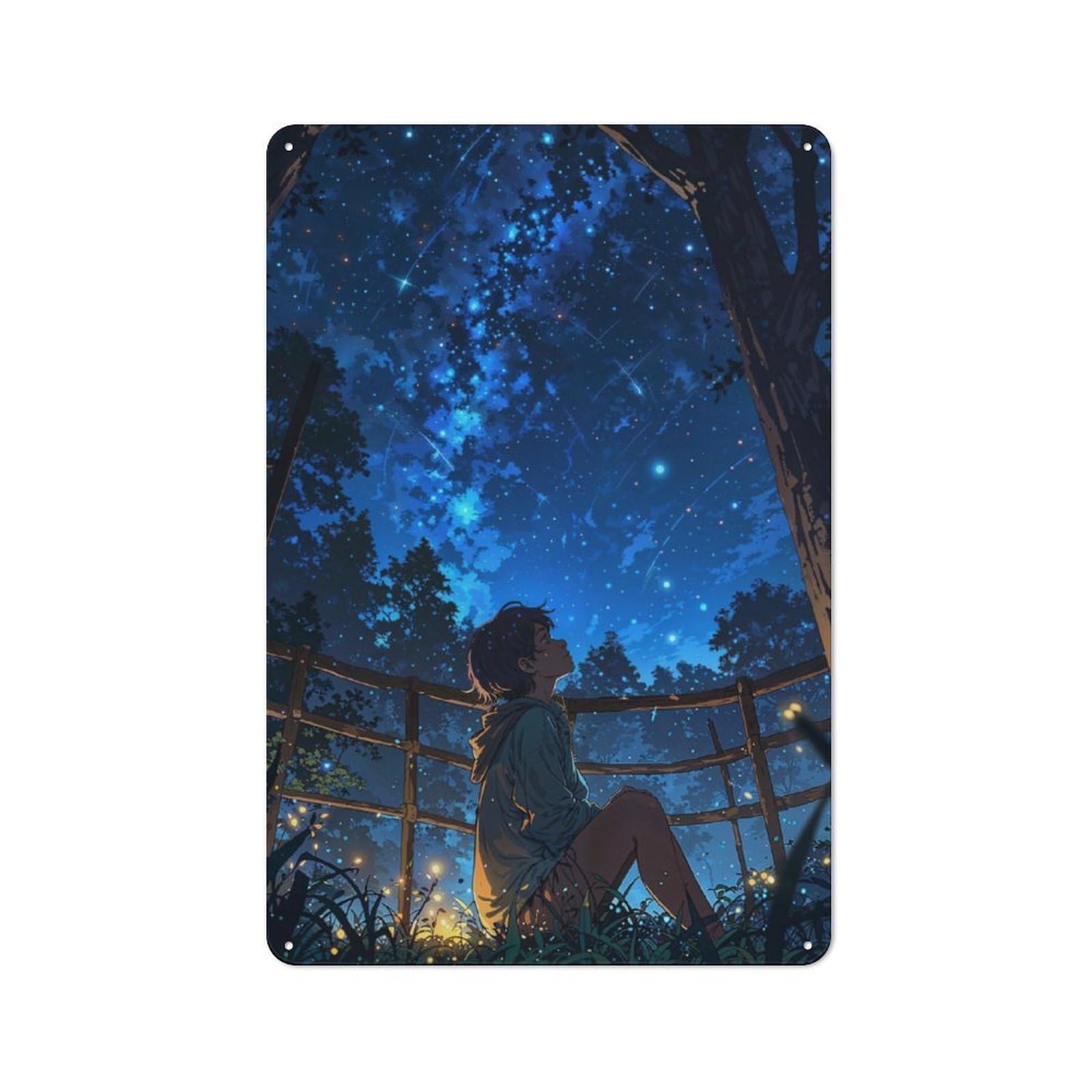 Junmoney Starry Night Contemplation Tin Wall Plaque 30X20cm With For Workshop Wall, Suited To Workshop Decor Fans, For Retro Home Interiors