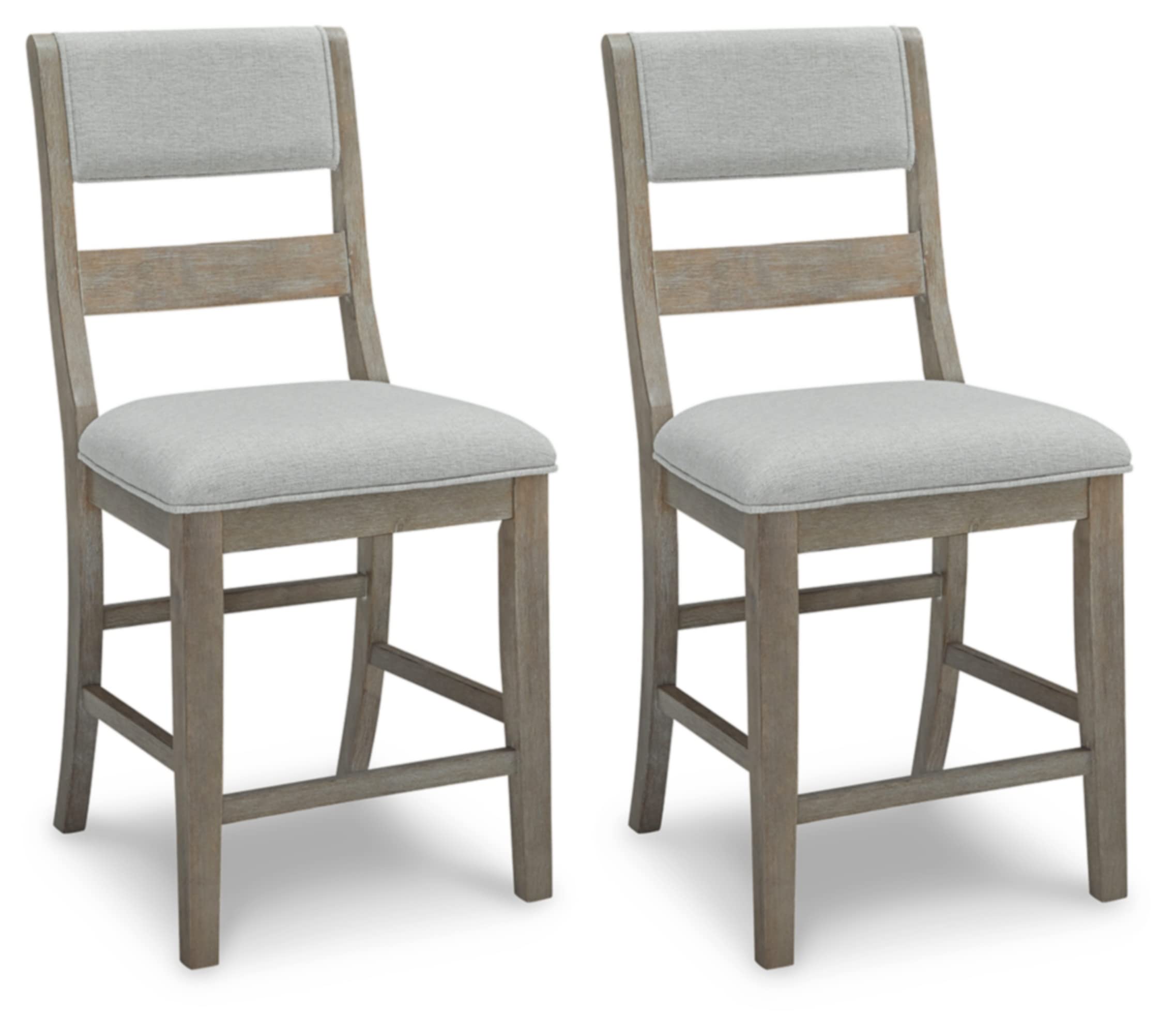 Signature Design by Ashley Moreshire Casual Upholstered Counter Height Barstool with Solid Wood Frame, 2 Count, Gray & Beige, 19" W x 24" D x 43" H (D799-124)