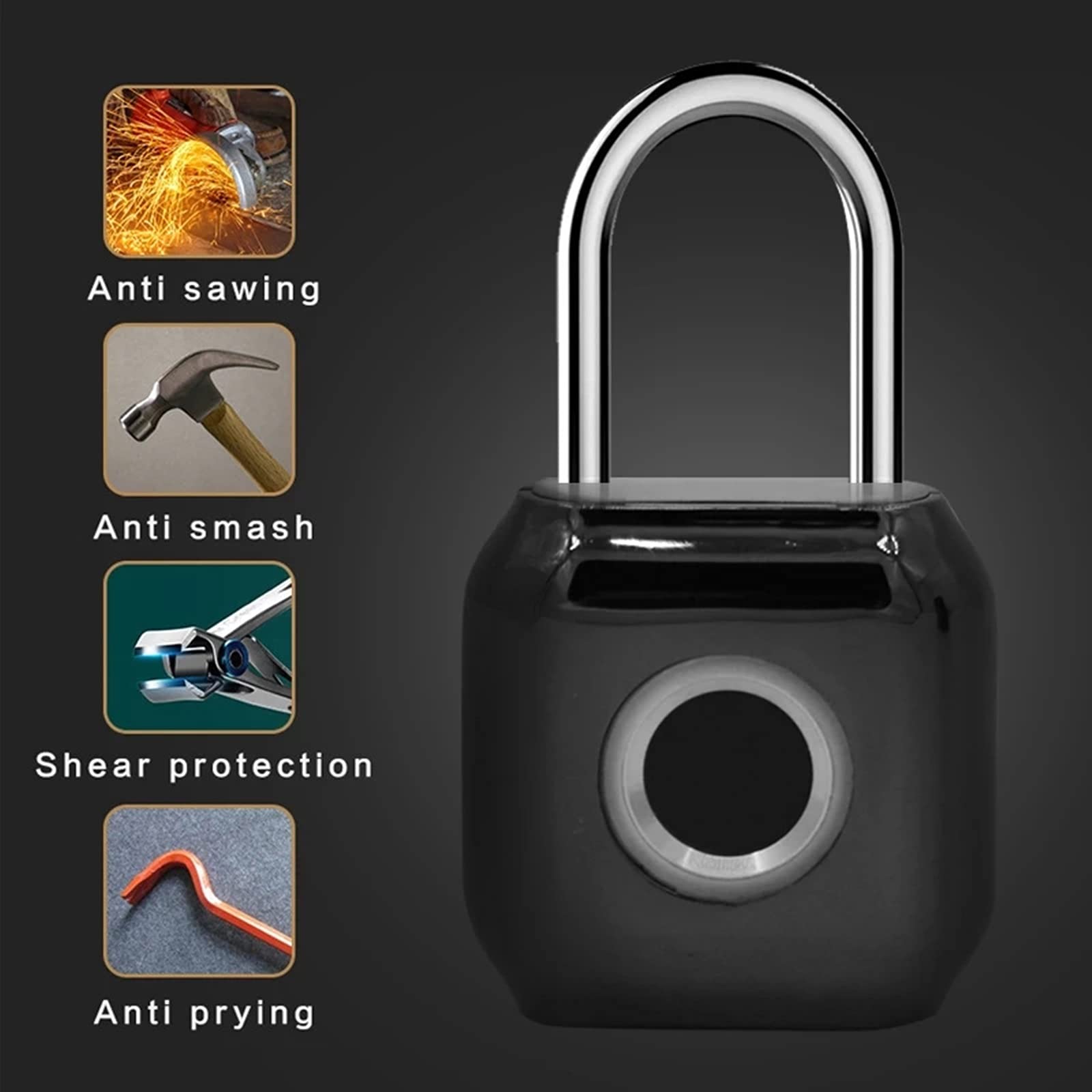 Candado Inteligente con Huella Dactilar Bloqueo de huellas digitales candado aleación zinc inteligente para Seguridad