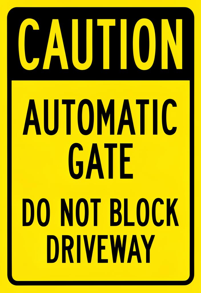 peiyeety Caution Automatic Gate DoBlock Driveway Tin Sign 12x8 Inch, Bright Yellow/Black Metal Warning Plaque for Driveway Entrance, Security Gate Notice for Home, Business, Parking & Garage
