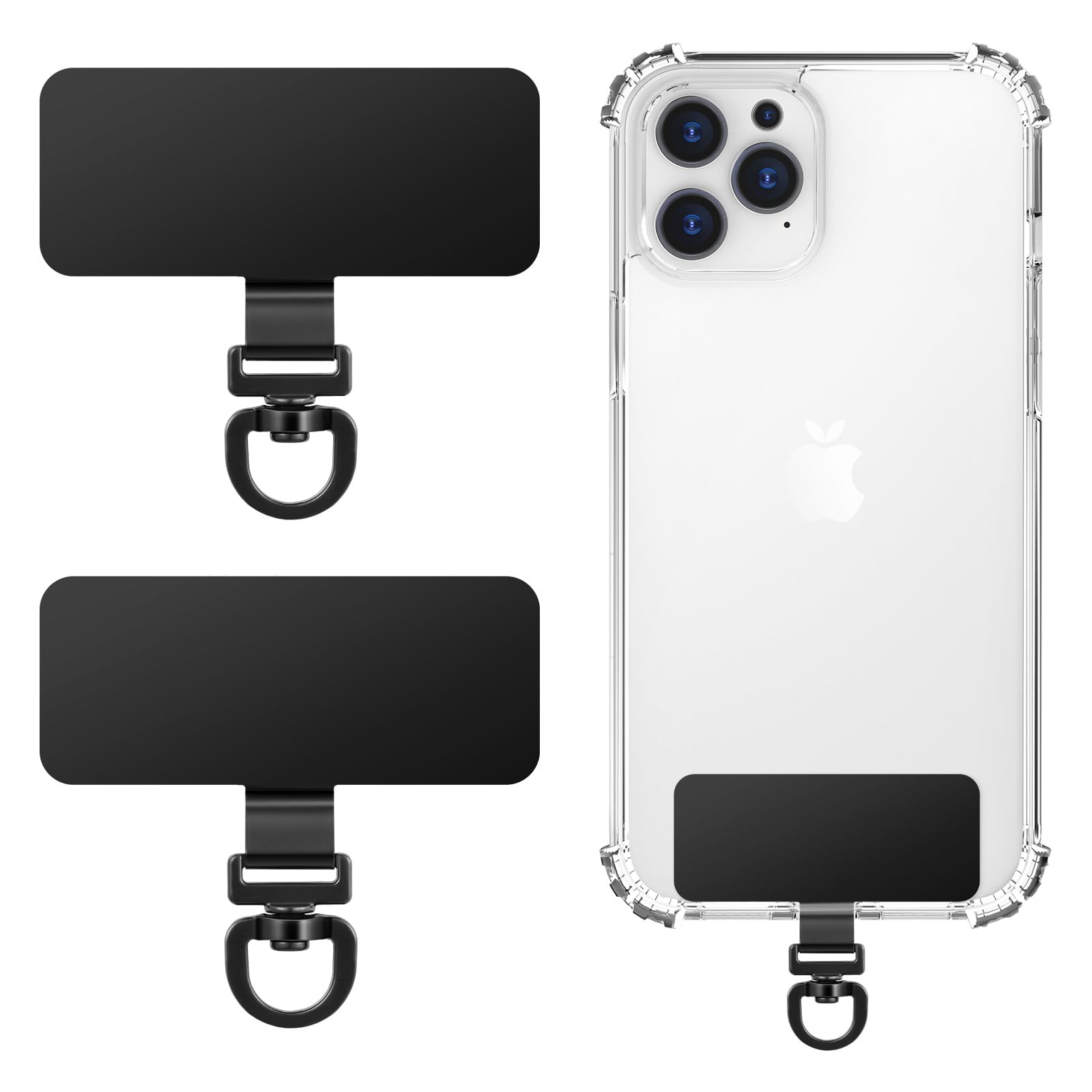 MoKo 2 Pack Metal Phone Tether Tabs, Rotatable 360° Phone Lanyard Patch, Rectangle Tether Tab for Most Full Coverage Cases, Universal Cellphone Strap Tab for iPhone Wrist Crossbody Strap, Black