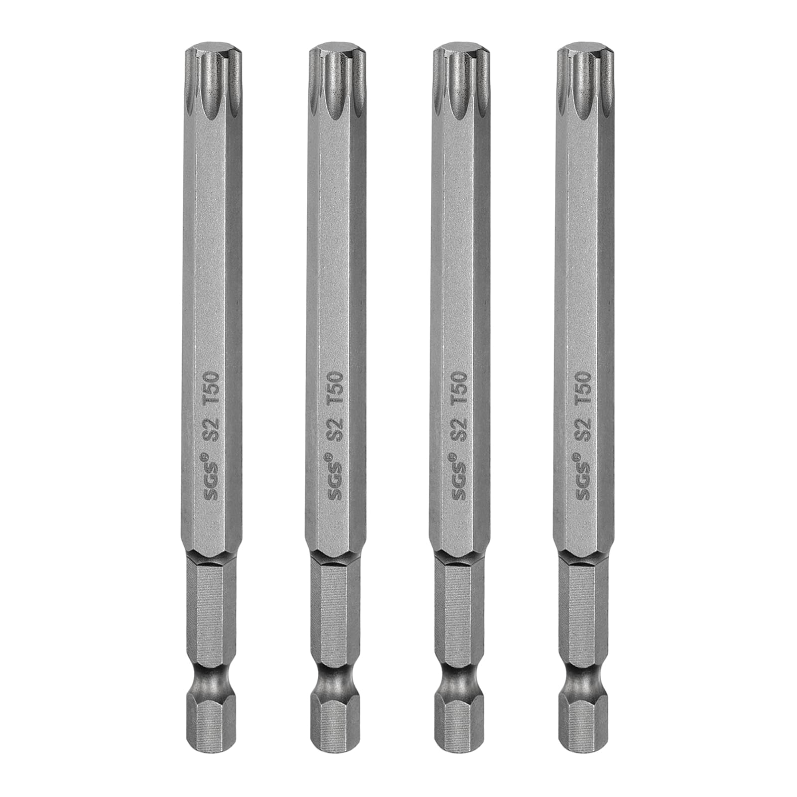 sourcing map 4pcs T50 Torx Head Screwdriver Bit 1/4" Hex Shank 4" (100mm) Long Magnetic No Hole Tip Tamper Proof 6 Point Star Screw Driver Drill Bits S2 Steel Industrial Power Screwdrivers