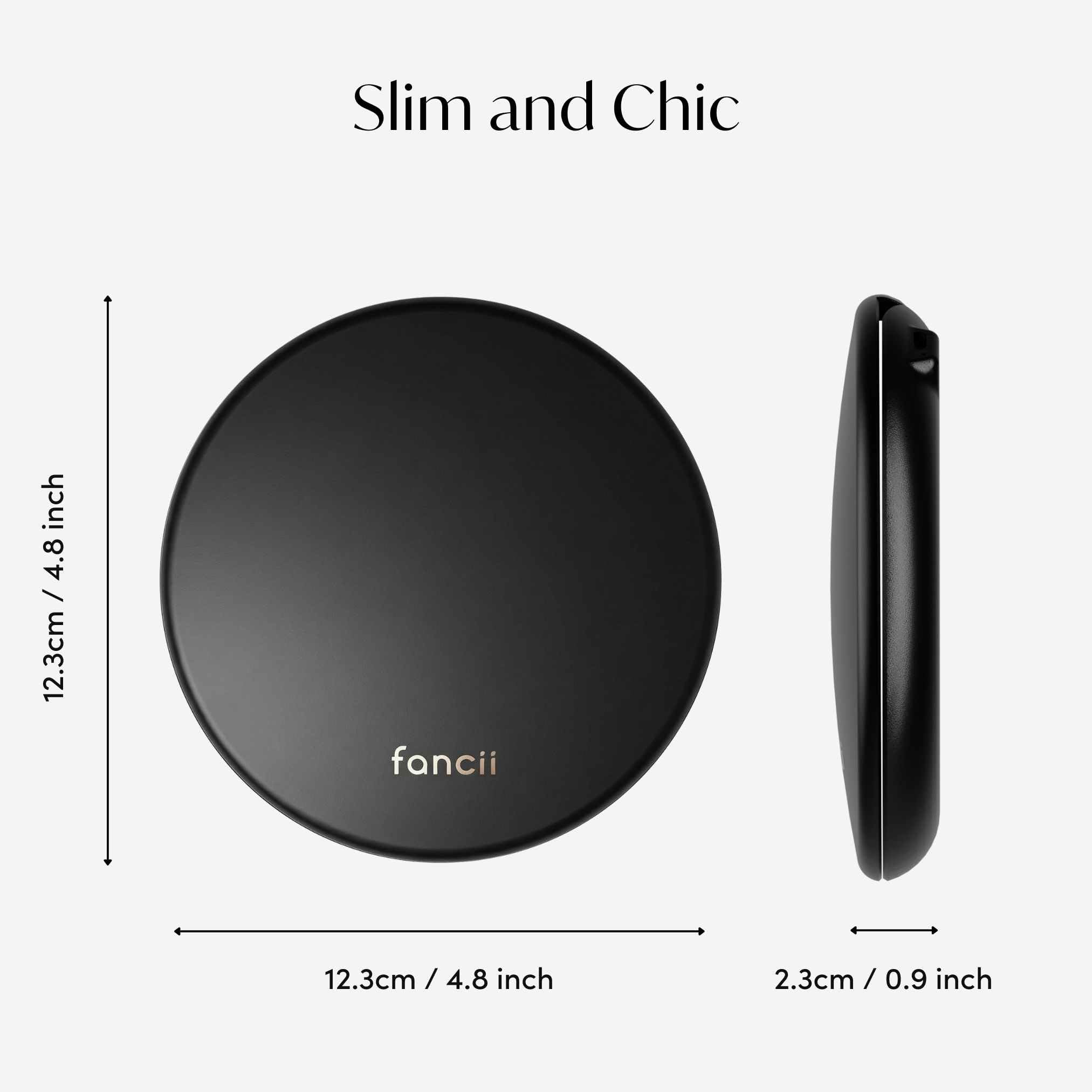 Fancii Miroir Lumineux LED de Poche Rechargeable, Grossissant 10x /1x - Portable Miroir à Main de Maquillage avec 3 Réglages D'éclairage pour Voyage (Noire)