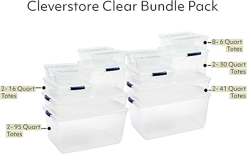 Miniatura 2 de Rubbermaid Cleverstore - Paquete variado transparente contenedores de almacenamiento de plástico transparente con asas integradas para maximizar el