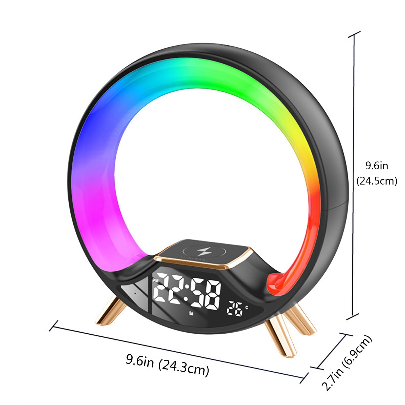 Sveglia Simulazione Alba con Ricarica Wireless 15W & Altoparlante Bluetooth, Luce Atmosferica RGB, Aiuto Al Sonno, Orologio Digitale per Camera Da Letto, Sala Gaming (3 Colori)(Black)