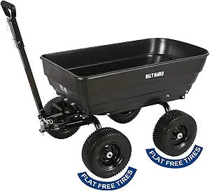 BILT HARD 7 Cu.Ft. 13" No-Flat Tires Poly Yard Dump Cart with 2-in-1 Convertible Handle, 1200 lbs Capacity Heavy Duty Lawn Tractor Cart