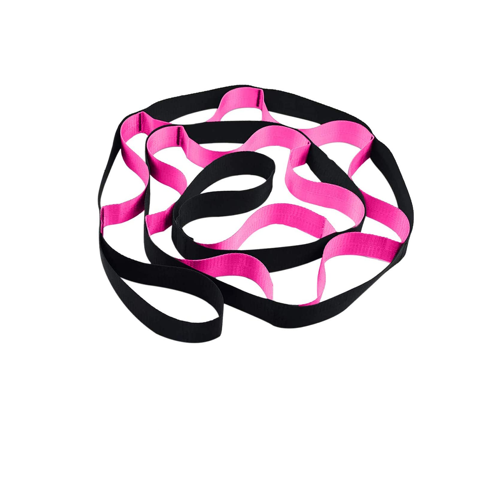 Yoga Strap Stretching Bands With Loops - Stretch Out Strap Pilates Bands Workout Straps - Exercise Loop Bands for Rehab, Yoga, Pilates, Dance, Ballet, Gymnastics, Leg, and Back Stretcher. (Black-Pink)