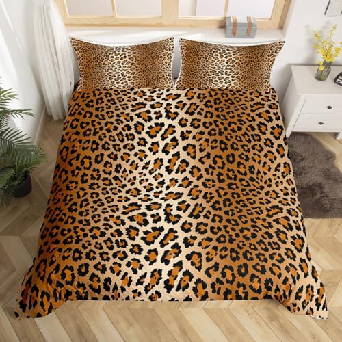 Feelyou Leopard Print Duvet Cover Luxury Cheetah Printed Bedding Set for Girls Women Wild Animal Theme Comforter Cover Wildlife Style Decor Bedspread Cover Twin Size Zipper
