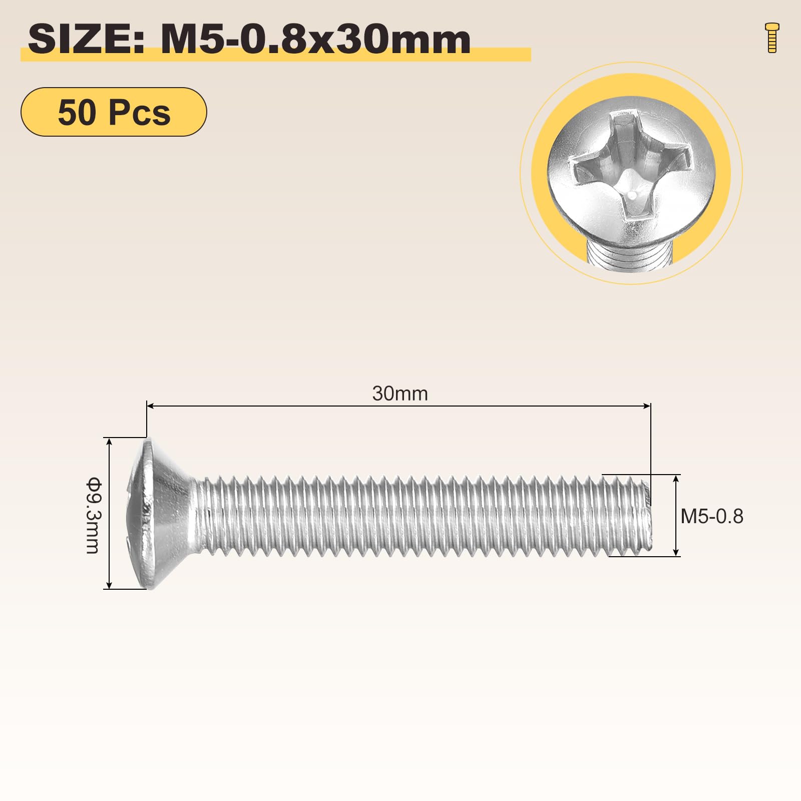 METALLIXITY Phillips Cross Recessed Countersunk Head Screws Bolts (M5-0.8x30) 50Pcs - Image 2