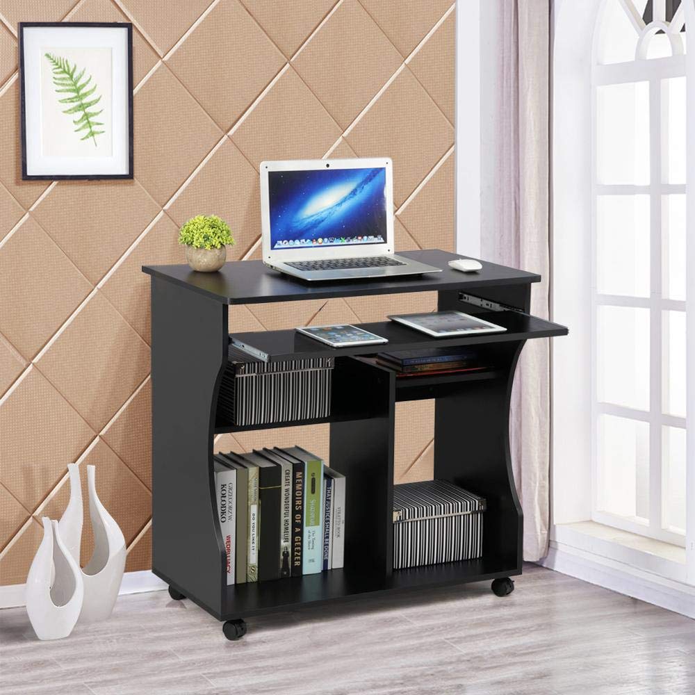 Yaheetech Black Movable Computer Writing Desk with Sliding Keyboard