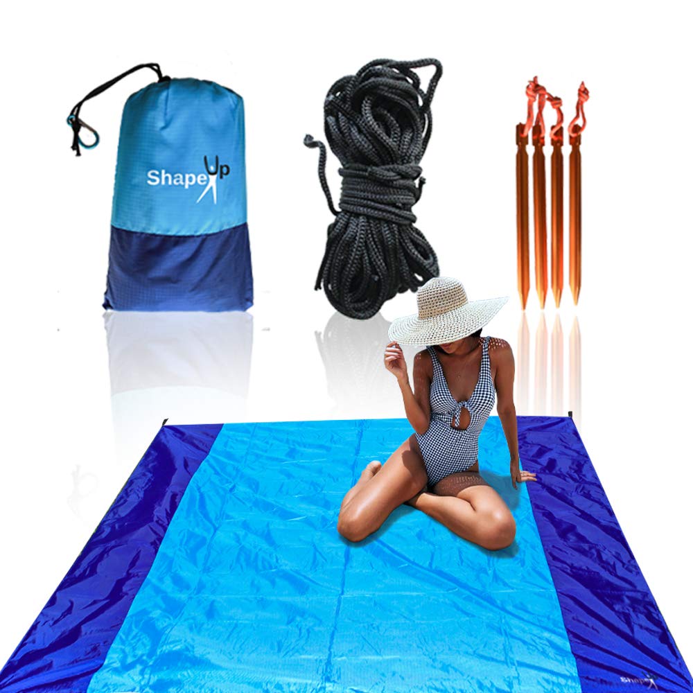 ShapeUp Beach Camping Mat Canopy Tent Blanket Set of 200x210cm Sand Water & Scratch Proof Compact Lightweight Quick Drying 210T Nylon 4 Aluminium Stakes & Ropes for Canopy/Tent Installation in Pouch