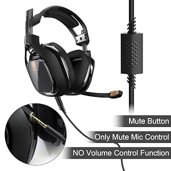 Replacement Cable for A40, Audio line with mute function Audio Extension Cords Inline Mute Cord 3.5mm Compatible for Astro A10 A50 TR Gaming Headset Xbox One Gaming Headphone PS5/4 Controller,2m Black