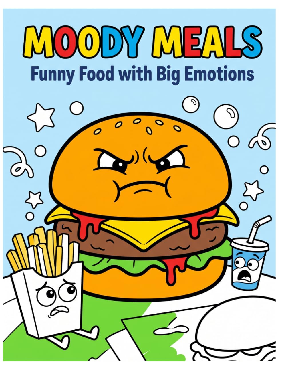 Funny Food Coloring Book for Adults and Teens: Bold and Easy Designs with Big Emotions, Simple Shapes, and Stress Relief Coloring Fun