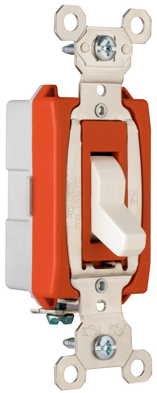 Legrand Pass & Seymour PS20AC1LACC8 20 Amp 120/277V Industrial Extra Heavy-Duty Specification Grade Toggle Switch, Single Pole, Back and Side Wire, Light Almond (1 Count)