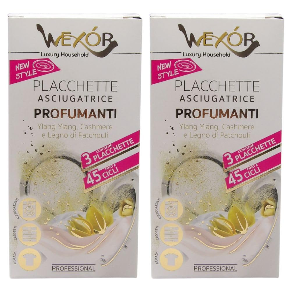 Confezione da 3 Placchette Asciugatrice Profumanti, Ylang Ylang, Cashmere e Legno di Patchouli (2 Confezioni)