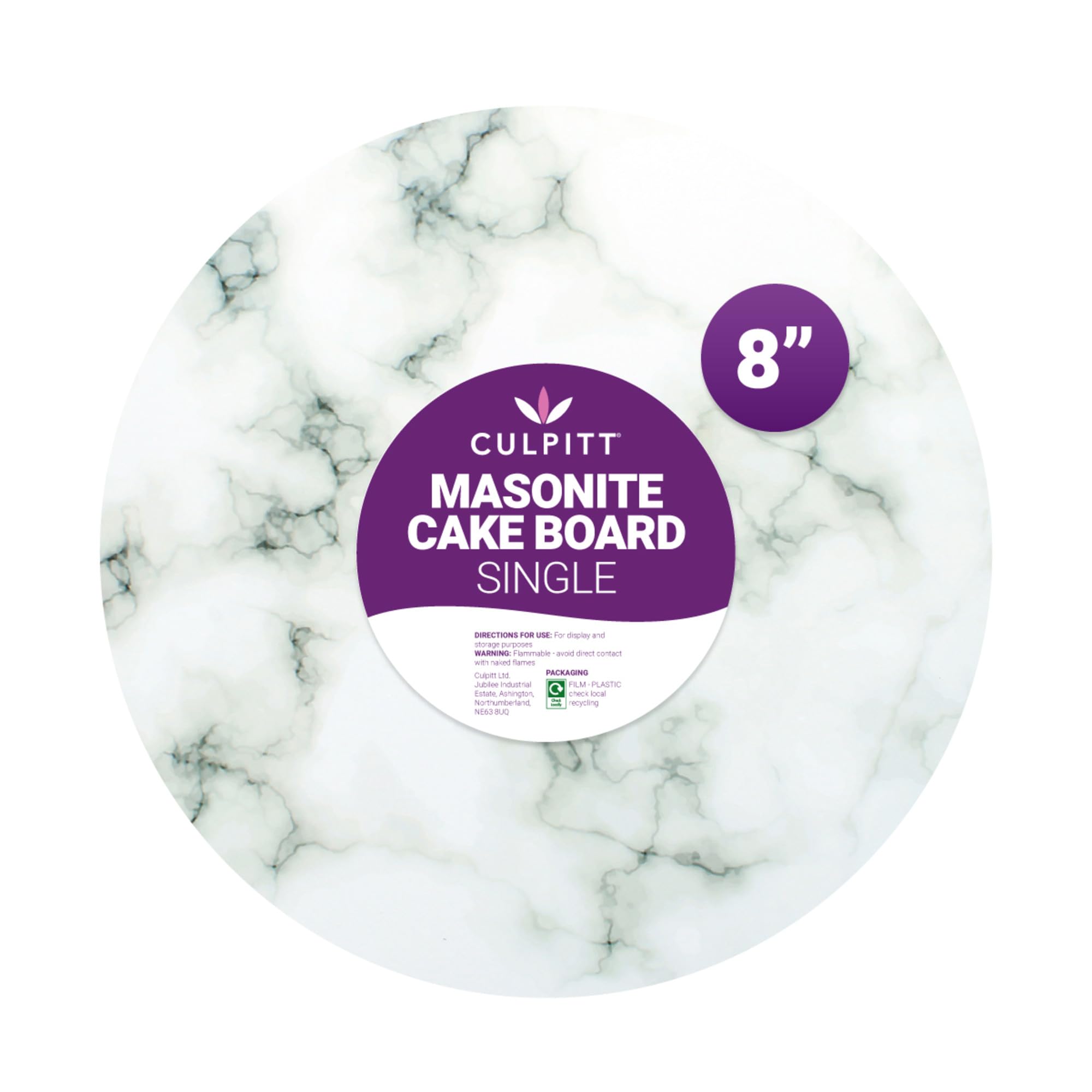 Culpitt Masonite Cake Board, Extra Strong, Round, Pack of 1, Marble Effect - 8 inch, (90185)
