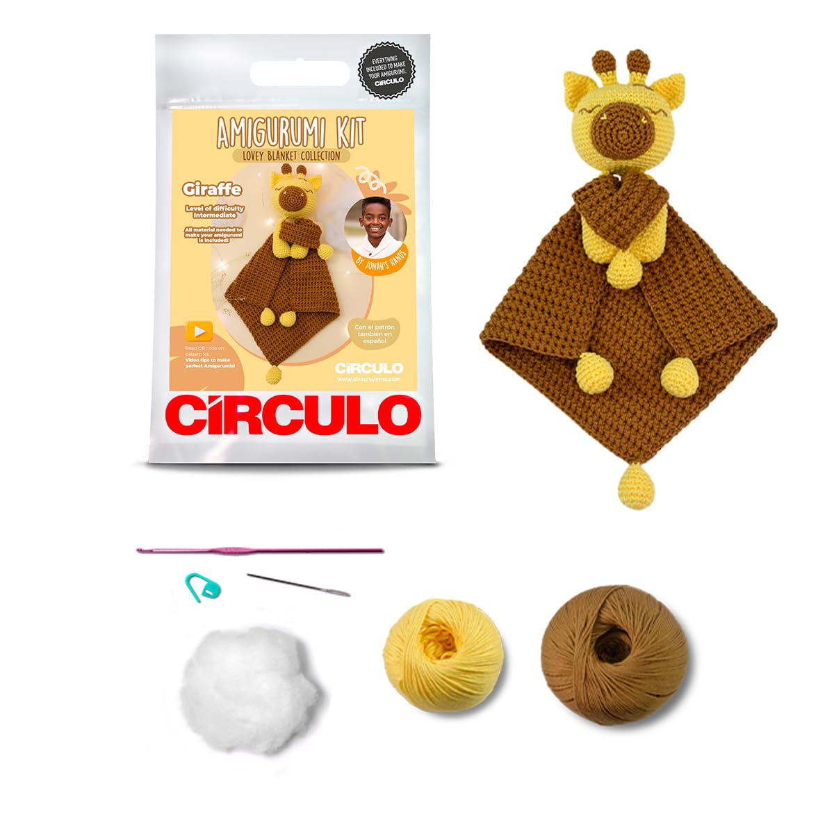 CIRCULO Amigurumi Crochet Kit - Lovey Blanket - All Included, Easy Instructions - Crochet Kit for Intermediate - Crochet Set - Animal Crochet Kit, Premium Amigurumi Yarn for Crocheting - Giraffe
