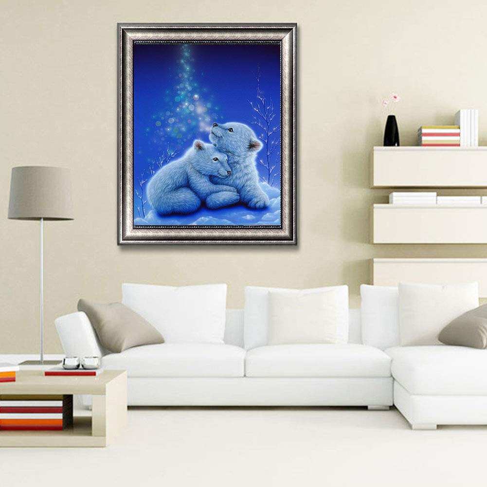 5D Diamond Painting Kits, Polar Bear Baby Winter Snow WOWDECOR
