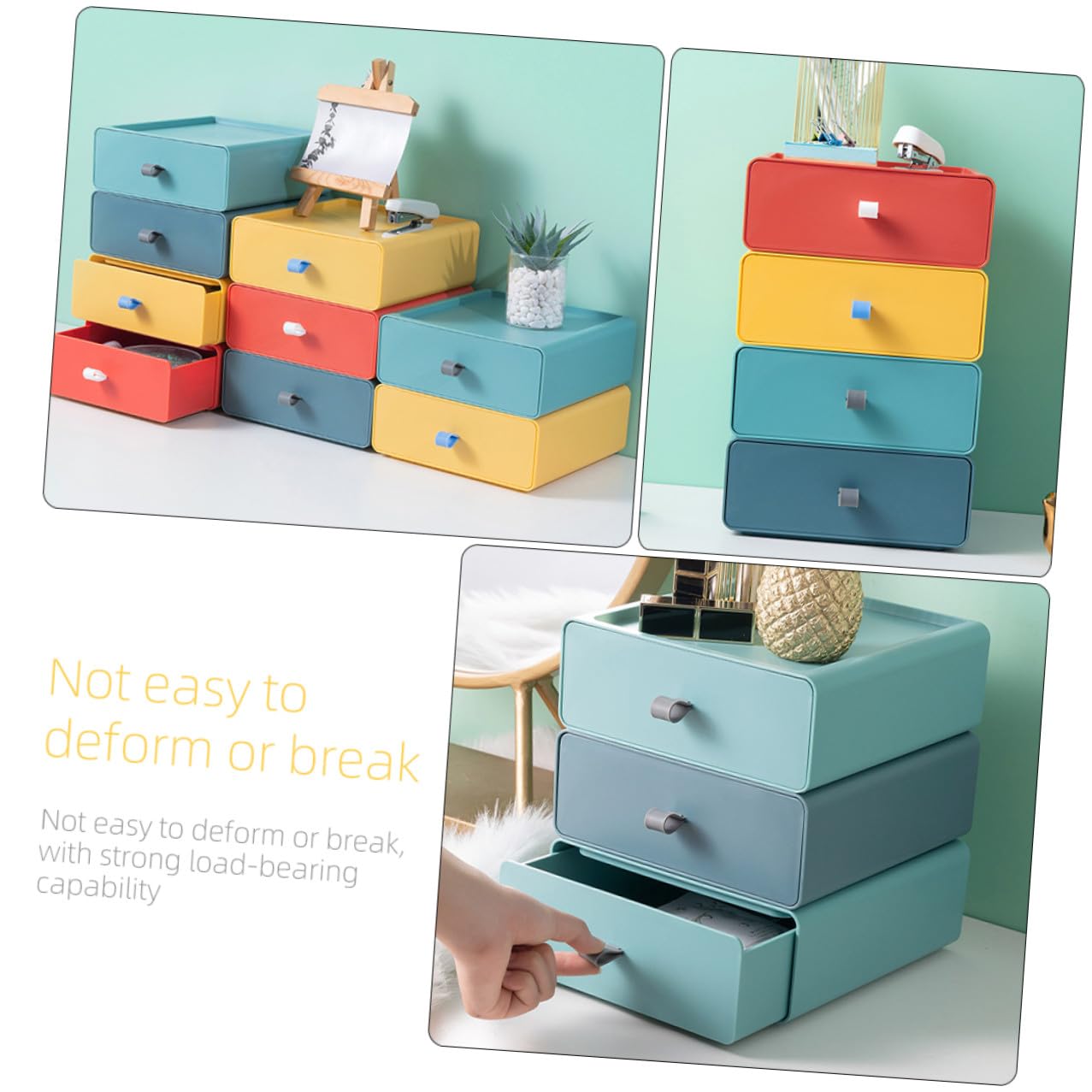 Lurrose Scatola di Immagazzinaggio Cassetto Portaoggetti Impilabile da Scrivania, Plastica Resistente, Organizzatore Multifunzione per Ufficio e Casa, Set da 4 Pezzi Colorati (giallo,