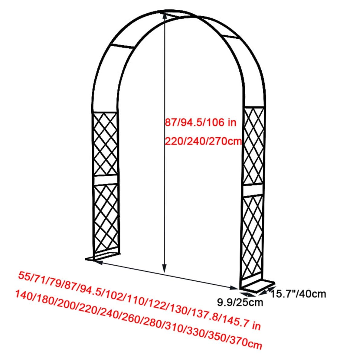 Arco da giardino in metallo graticcio per rose cerimonia nuziale e decorazione per feste robusto all'aperto Rankgitter dimensioni L 260 370 cm elegante bianco rosa pergolato per eventi