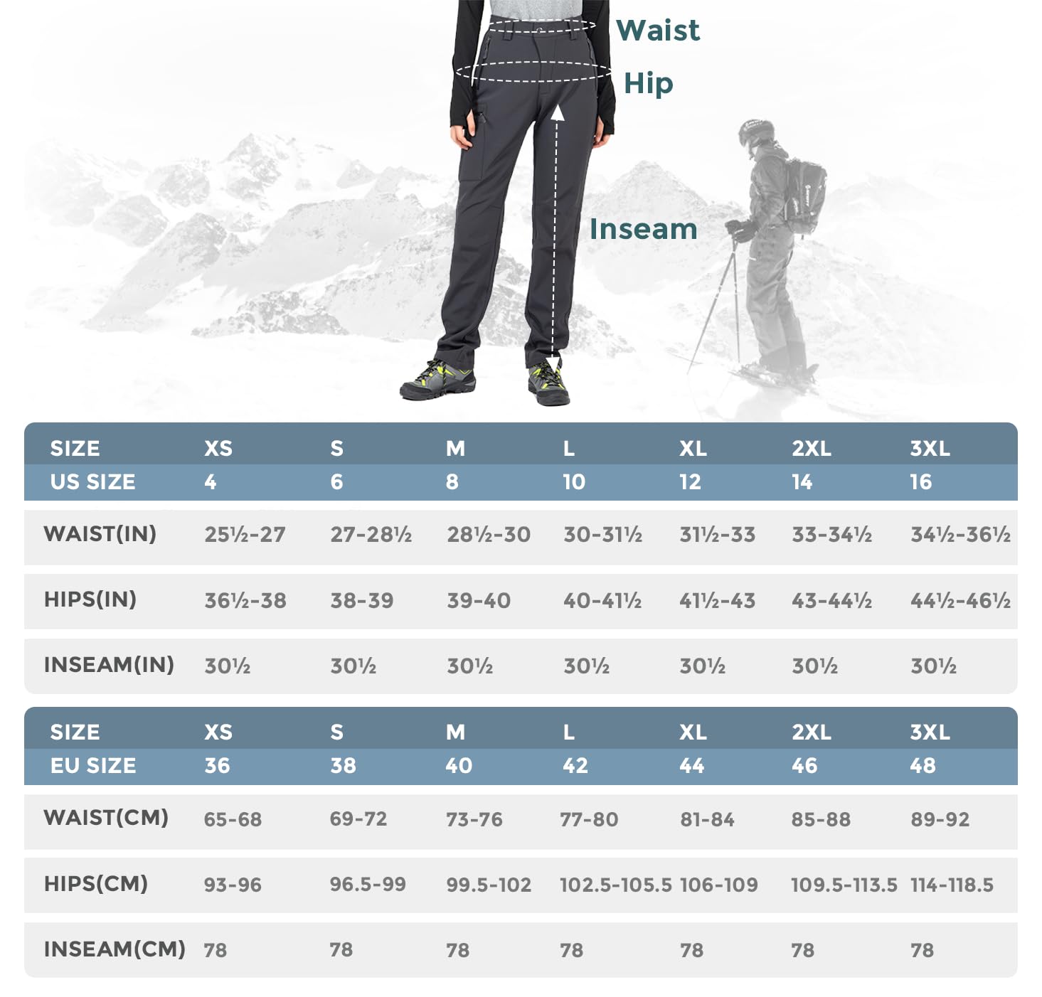Wespornow Pantalones de senderismo para mujer, impermeables, para exteriores, térmicos, resistentes al viento, cálidos, para esquí, camping, deportes de perro y deportes de invierno