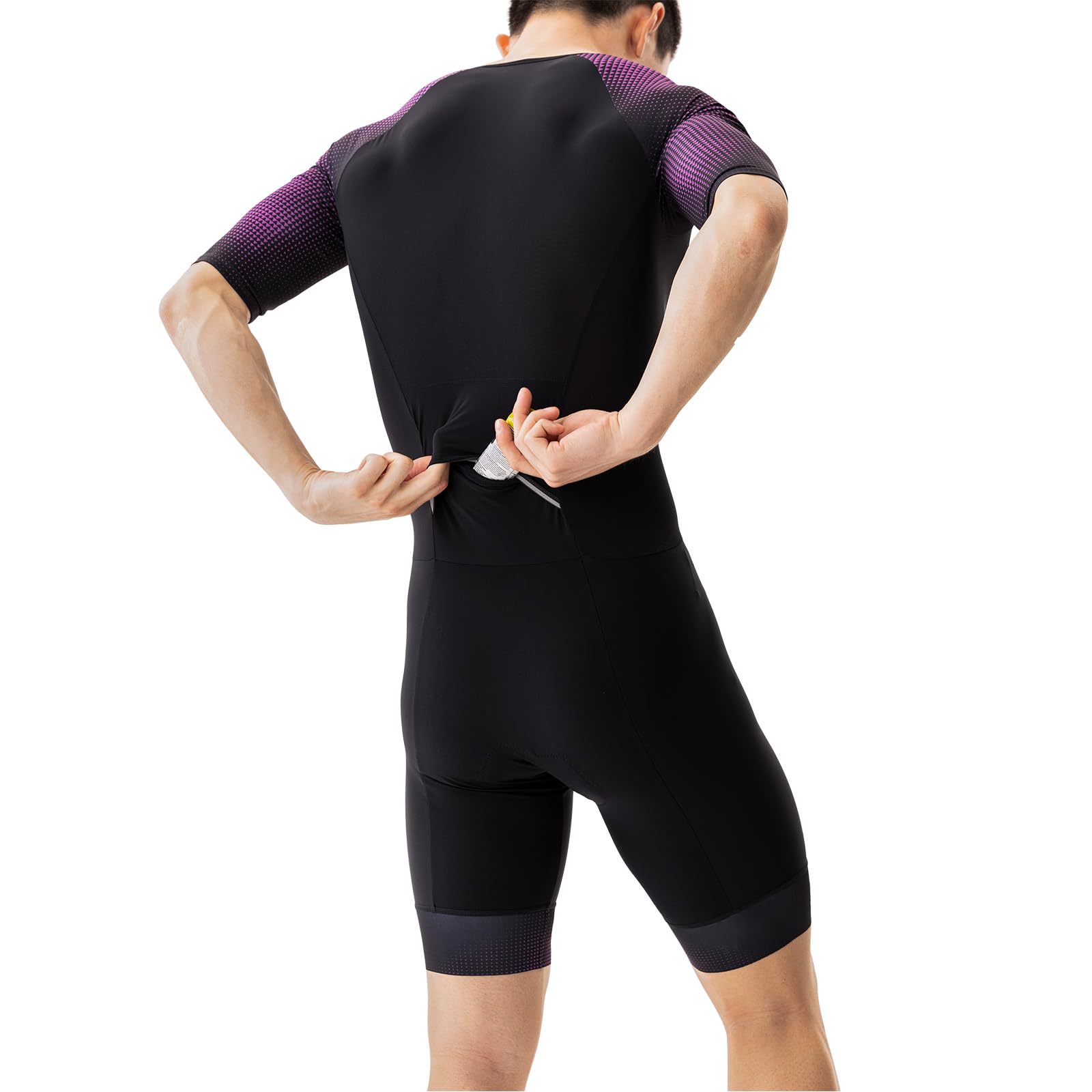 MY KILOMETRE Traje de Triatlón para Hombre Manga Corta – Trisuit Transpirable y de Secado Rápido con Bolsillo Trasero