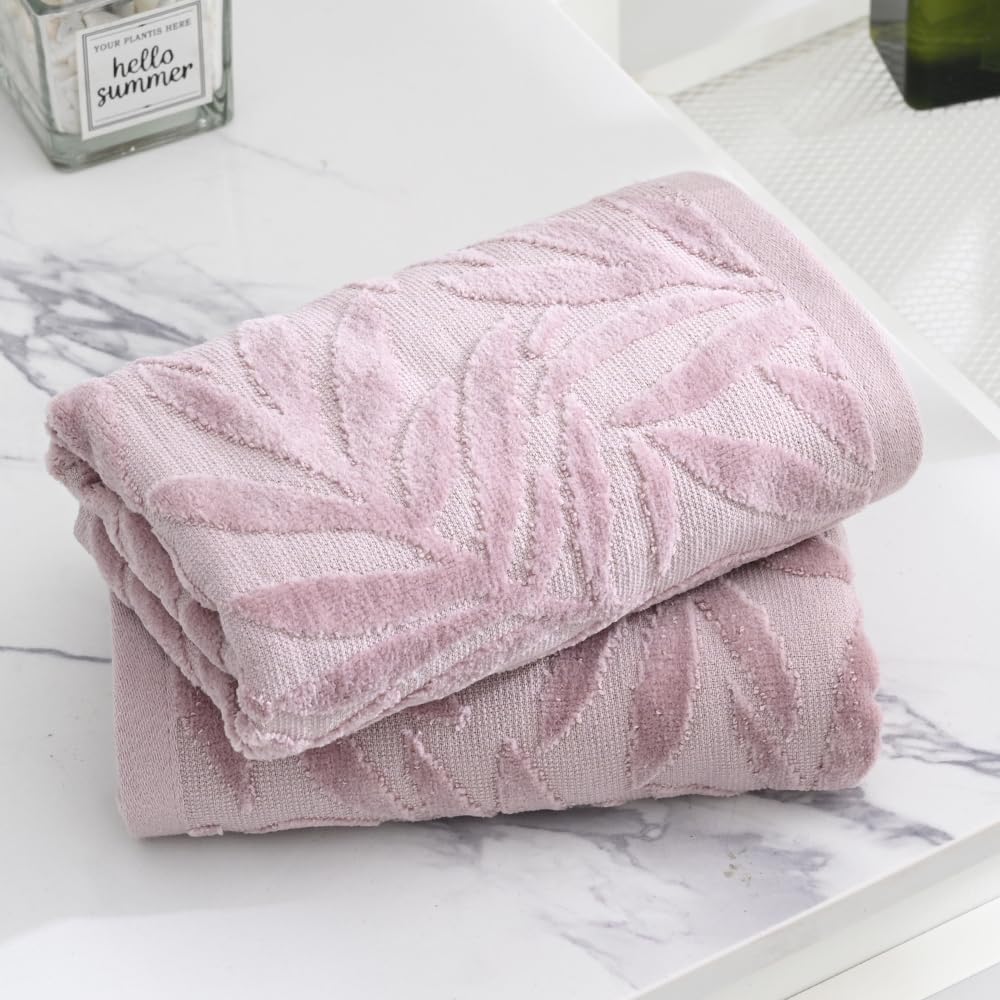 sense gnosis Jacquard Full Embossed Velvet Salix Leaves Pattern Hand Towel Set of 2 Super Soft 100% Cotton Highly Absorbent Decorative Hand Towels for Bathroom Spa 13x 29 Inch - Image 4
