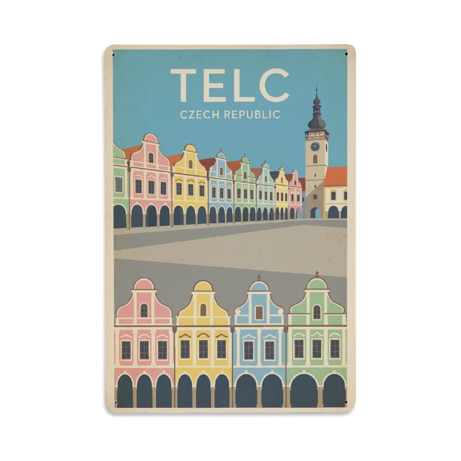Travel Czech Telc Retro Metal Tin Sign Plaque Wall Decor for Cafe, Club Bar, Office, Garden Metal Poster 8x12Inch
