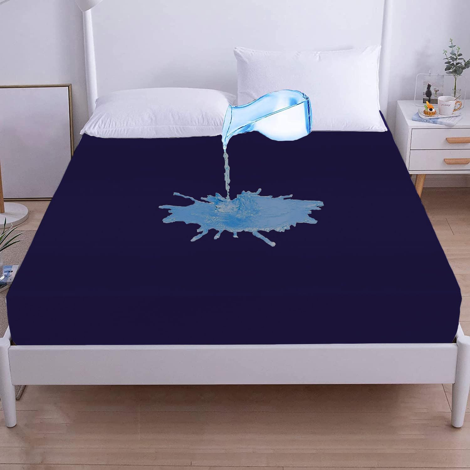100% Waterproof Premium Cotton Mattress Protector | Breathable, Noiseless and Hypoallergenic Ultra Soft Fitted Bed Protector 36"x78" - Single, Navy Blue-image-12